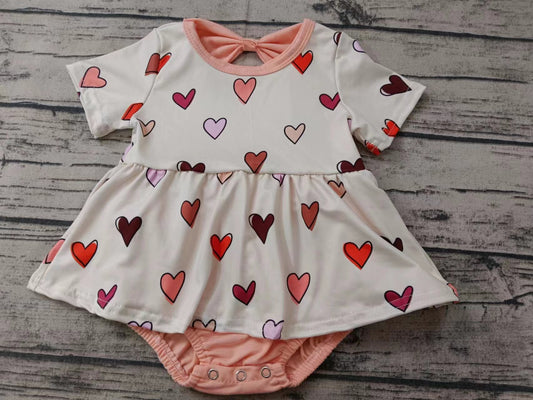 (Custom Design Preorder MOQ 5) Hearts Print Baby Girls Summer Romper