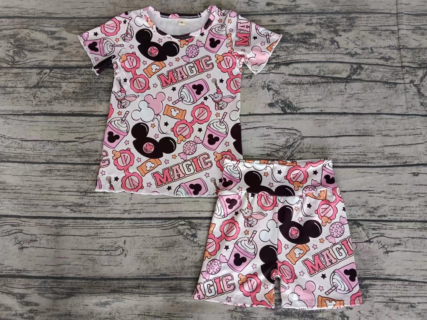 (Custom Design Preorder MOQ 5) Cartoon Mouse Print Girls Summer Pajamas Clothes Set