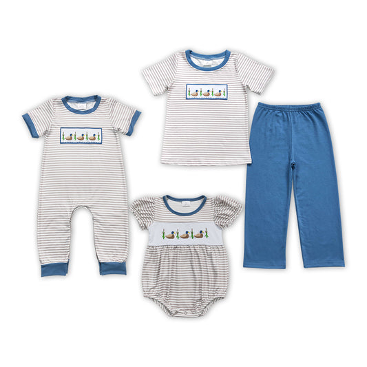 Duck Embroidery Stripes Print Sibling Summer Matching Clothes