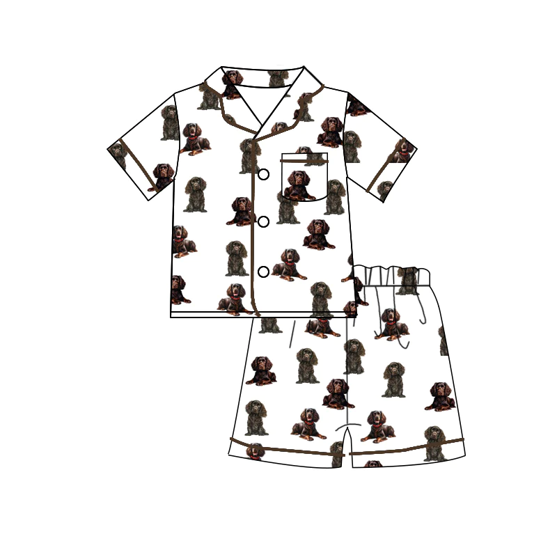 NO.4 (Custom Design Preorder MOQ 5)  Dog Print Kids Summer Pajamas Clothes Set