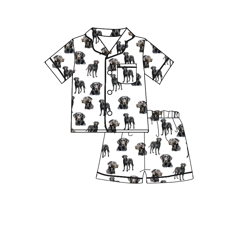 NO.5 (Custom Design Preorder MOQ 5)  Dog Print Kids Summer Pajamas Clothes Set