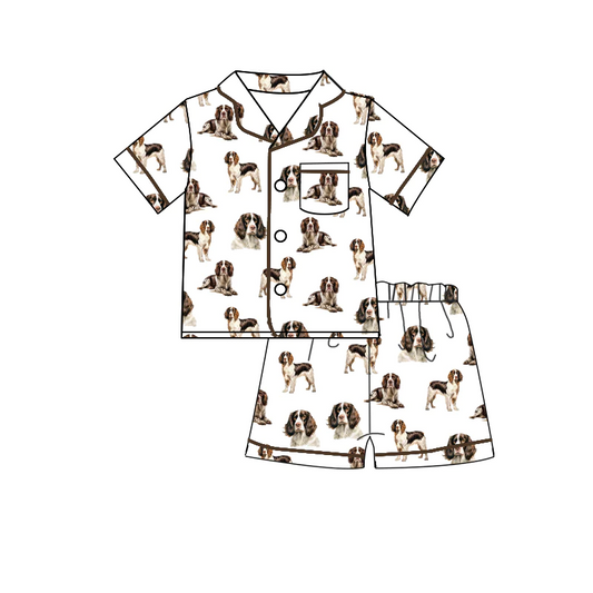 (Custom Design Preorder MOQ 5) Dog Print Adult Summer Buttons Pajamas Clothes Set