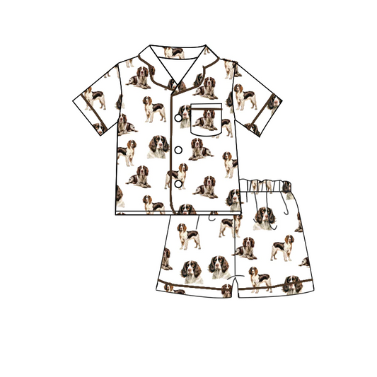 NO.1 (Custom Design Preorder MOQ 5)  Dog Print Kids Summer Pajamas Clothes Set