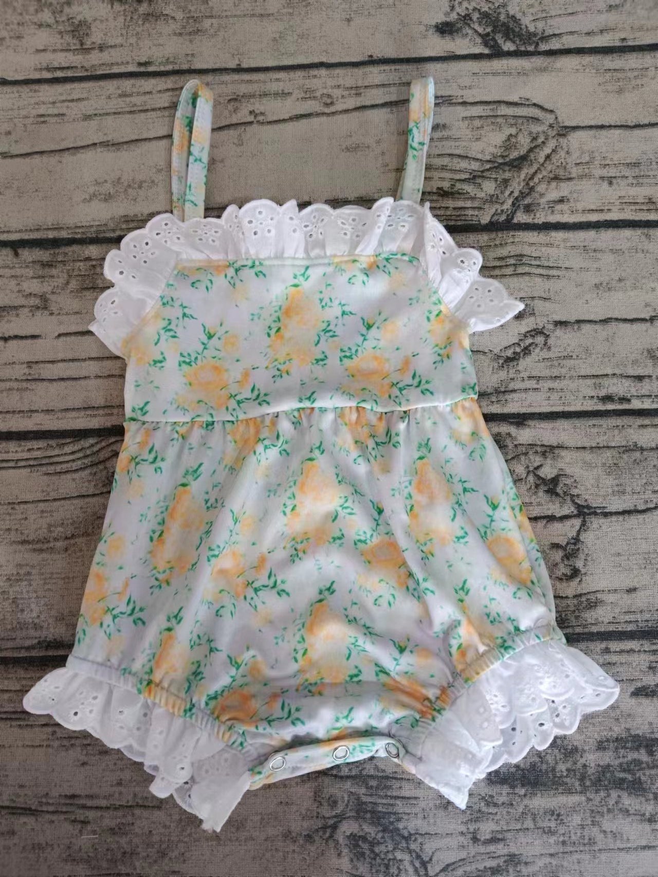 (Custom Design Preorder MOQ 5) Yellow Flowers Print Baby Girls Summer Romper