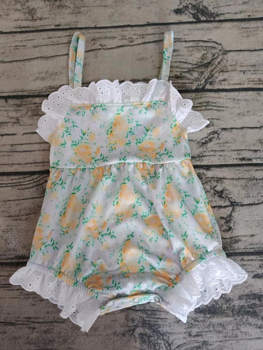 (Custom Design Preorder MOQ 5) Yellow Flowers Print Baby Girls Summer Romper