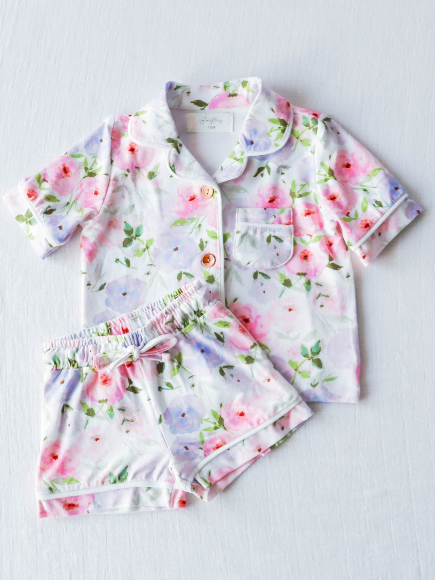 NO.2 (Custom Design Preorder MOQ 5) Flowers Print Girls Summer Pajamas Clothes Set