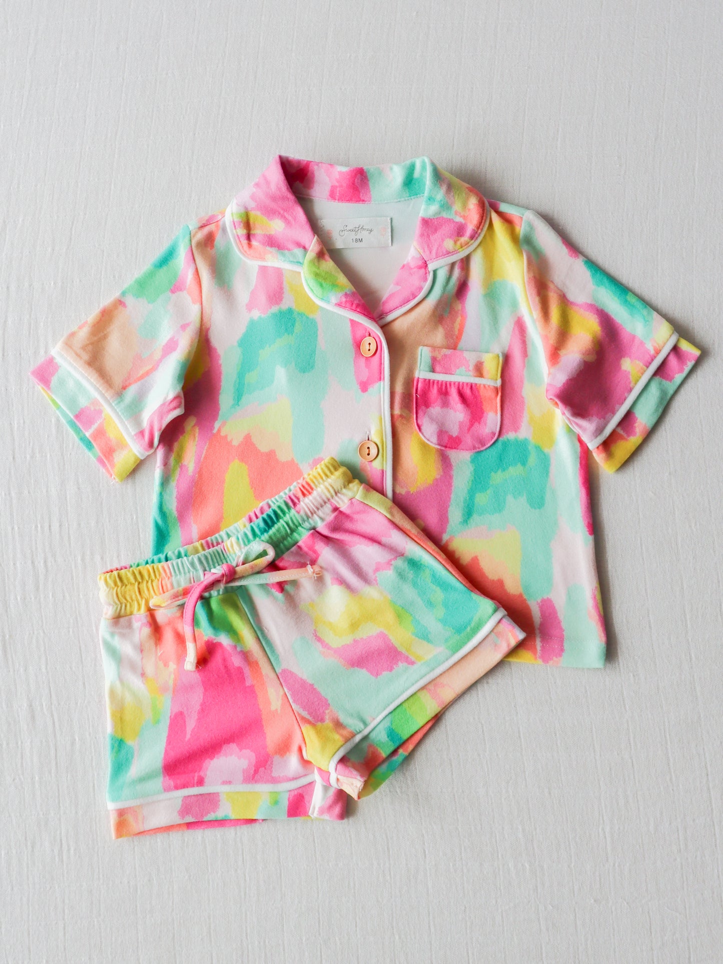 NO.10 (Custom Design Preorder MOQ 5) Tie-dye Print Girls Summer Pajamas Clothes Set