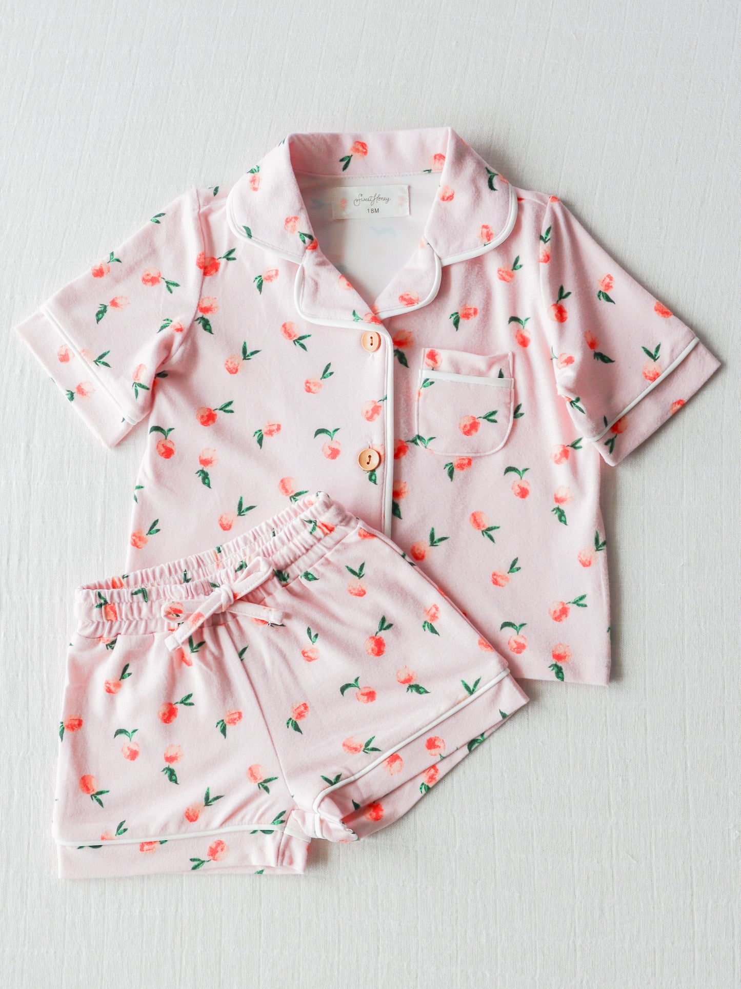 NO.12 (Custom Design Preorder MOQ 5) Peach Print Girls Summer Pajamas Clothes Set