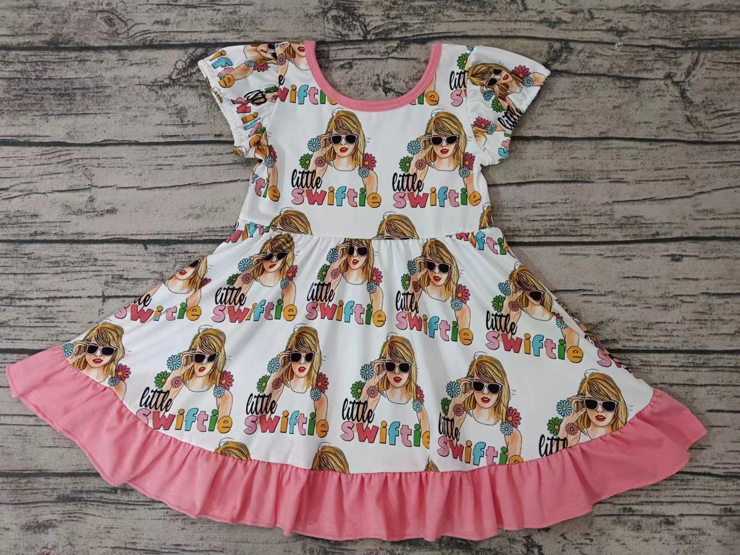 (Custom Design Preorder MOQ 5)  Flowers Singer Swiftie Print Girls Knee Length Summer Dress