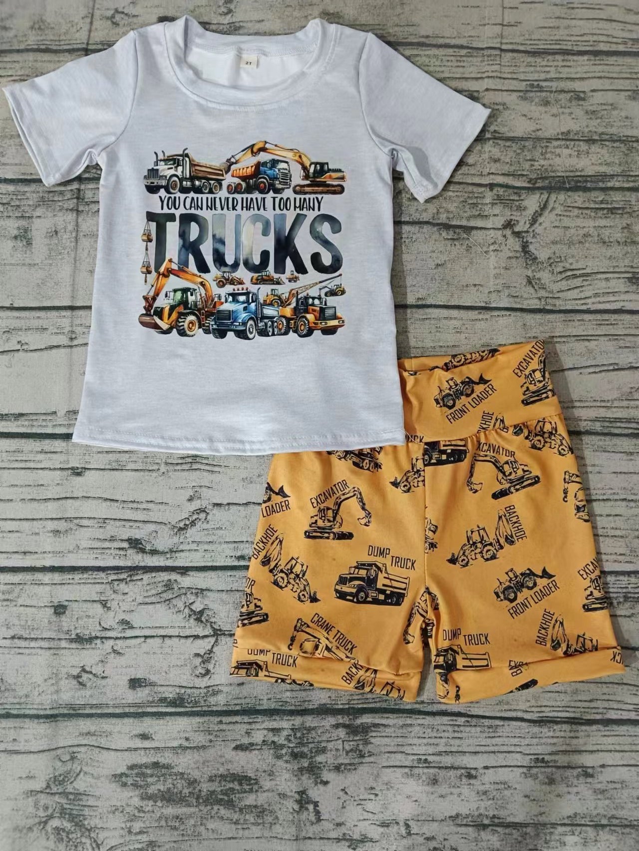 (Custom Design Preorder MOQ 5) Trucks Print Boys Summer Clothes Set