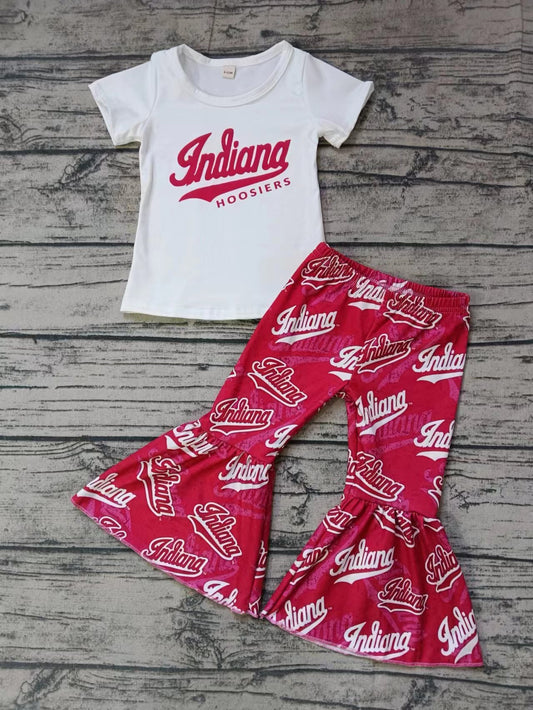 (Custom Design Preorder MOQ 5) Team's Hoosiers Print Top Bell Pants Girls Clothes Set