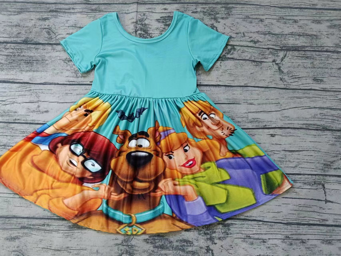 (Custom Design Preorder MOQ 5)  Cartoon Dog Print Girls Knee Length Summer Dress