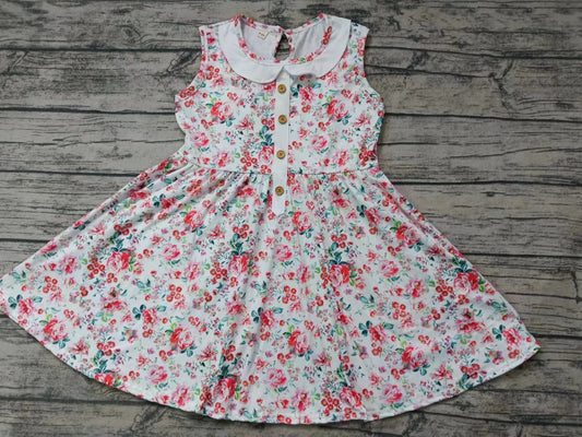 (Custom Design Preorder MOQ 5)  Flowers Print Girls Knee Length Summer Dress