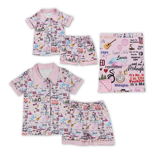 Mommy and Me Matching Clothing Pink Singer Swiftie Print Summer Pajamas Clothes Set