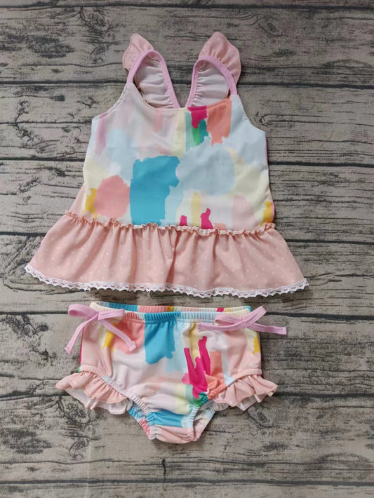(Custom Design Preorder MOQ 5)  Tie-dye Print Girls 2 Pieces Swimsuits