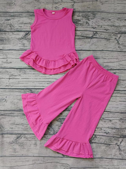 (Custom Design Preorder MOQ 5) Hot Pink Colors Ruffles Girls Clothes Set