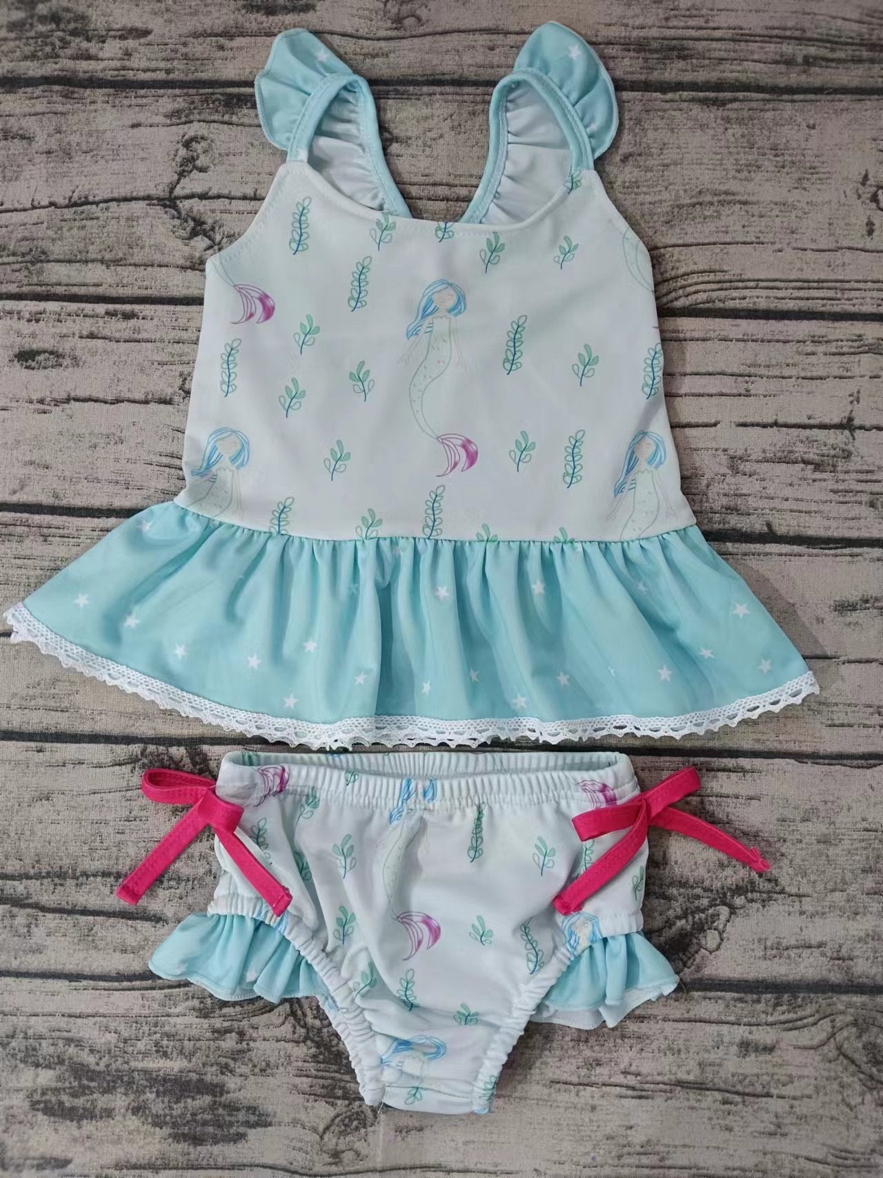 (Custom Design Preorder MOQ 5)  Mermaid Print Girls 2 Pieces Swimsuits