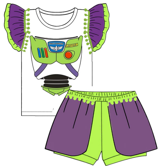 (Custom Design Preorder MOQ 5) Cartoon Print Girls Summer Clothes Set