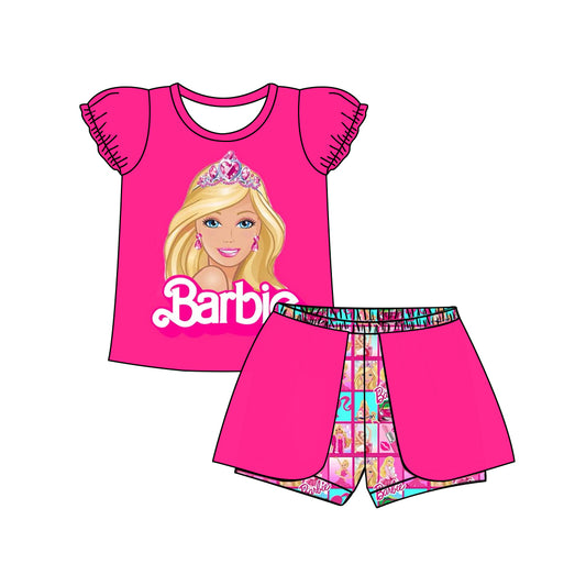 (Custom Design Preorder MOQ 5) Pink BA Print Girls Summer Clothes Set