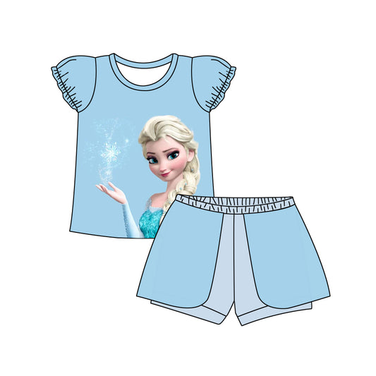 (Custom Design Preorder MOQ 5) Cartoon Princess Print Girls Summer Clothes Set