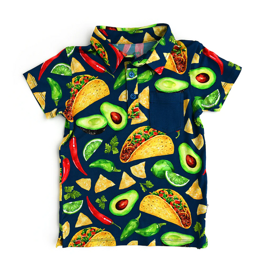 (Custom Design Preorder MOQ 5) Taco Fruits Vegetables Print Boys Summer Polo Tee Shirts Top