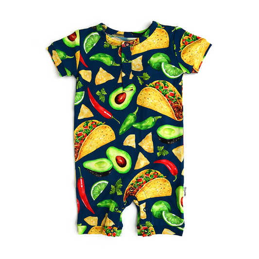 (Custom Design Preorder MOQ 5) Taco Fruits Vegetables Print Baby Summer Romper