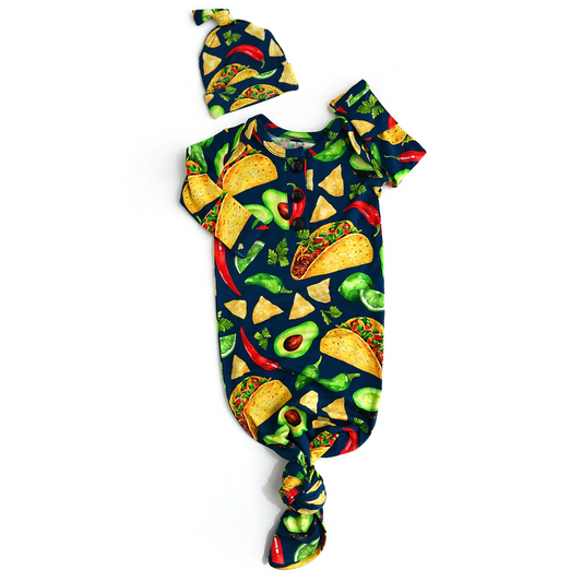 (Custom Design MOQ 5) Taco Fruits Vegetables Print Baby Gown Newborn Clothes