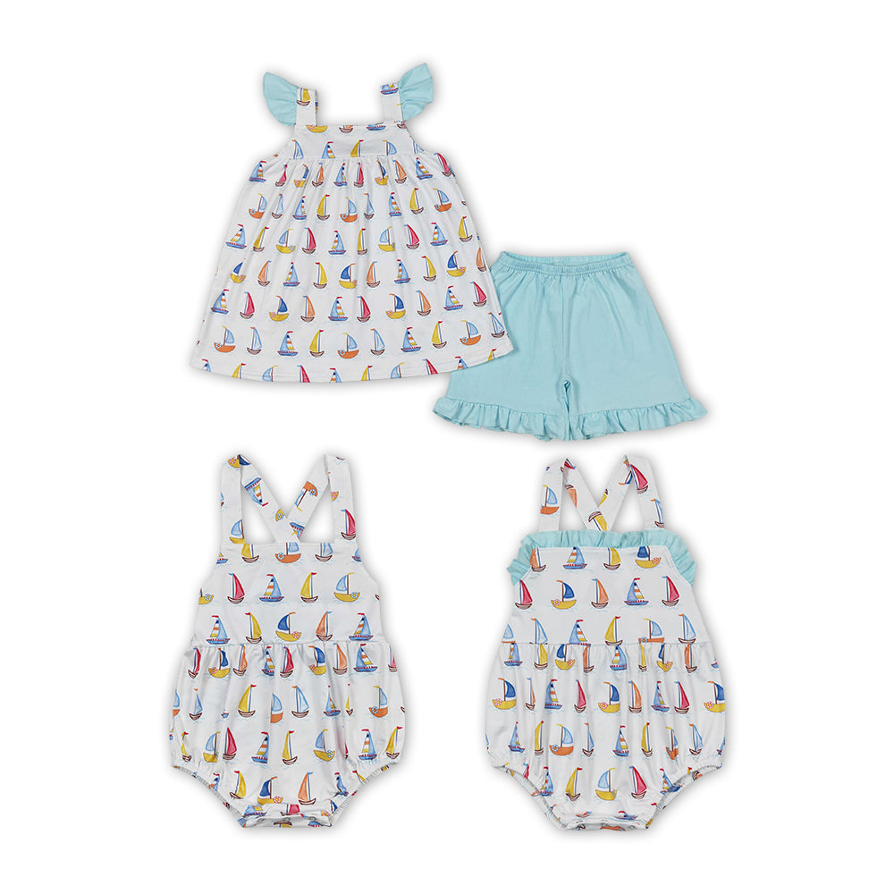 Sailboat Print Sibling Summer Matching Clothes