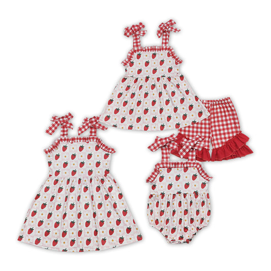 Strawberry Flowers Print Sisters Summer Matching Clothes