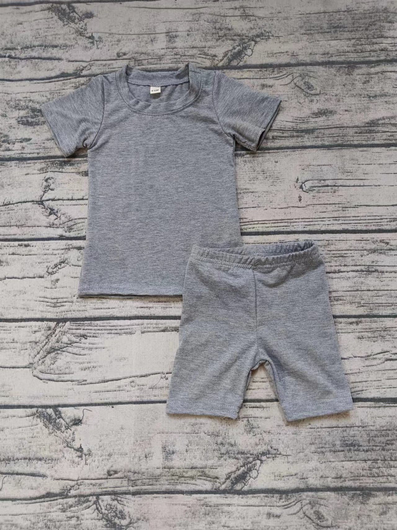 (Custom Design Preorder MOQ 5)  Grey Color Kids Summer Clothes Set