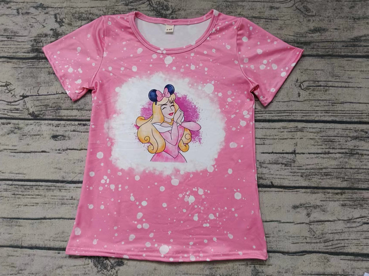 (Custom Design Preorder MOQ 5)  Cartoon Princess Pink Print Girls Summer Tee Shirts Top