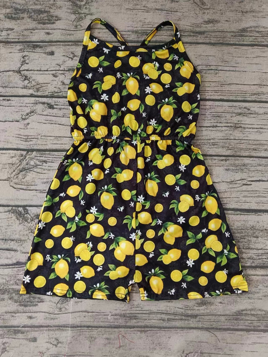 (Custom Design Preorder MOQ 5) Lemon Print Girls Summer Jumpsuits