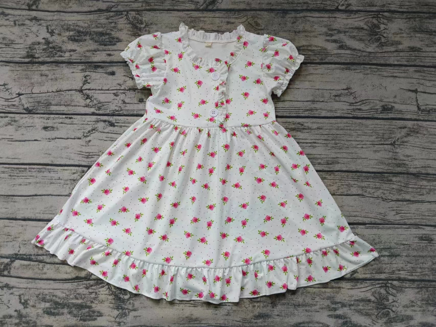 (Custom Design Preorder MOQ 5) Small Flowers Print Girls Knee Length Summer Dress