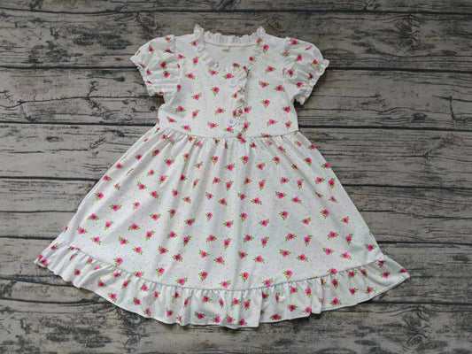 (Custom Design Preorder MOQ 5) Small Flowers Print Girls Knee Length Summer Dress