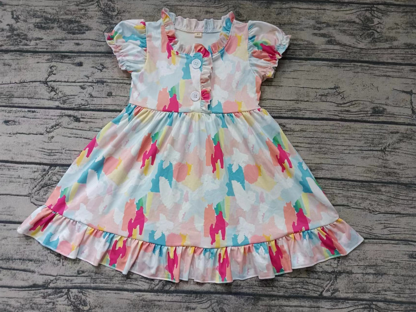 (Custom Design Preorder MOQ 5) Tie-dye Print Girls Knee Length Summer Dress