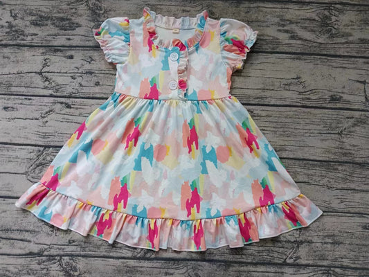 (Custom Design Preorder MOQ 5) Tie-dye Print Girls Knee Length Summer Dress