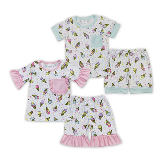 Ice Cone Popsicle Print Pocket Sibling Summer Matching Pajamas Clothes