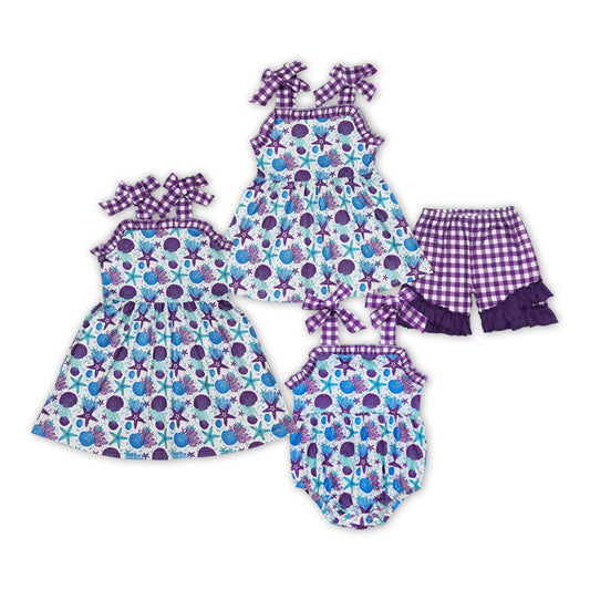 Purple Starfish Shell Print Sisters Summer Matching Clothes