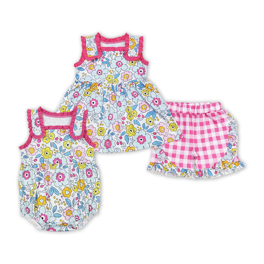 Colorful Flowers Print Sisters Summer Matching Clothes