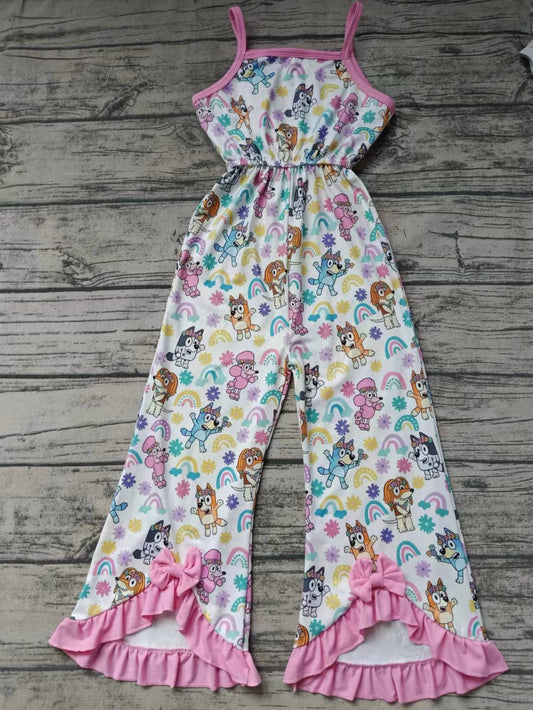 (Custom Design Preorder MOQ 5) Cartoon Dog Rainbow Print Girls Summer Jumpsuits