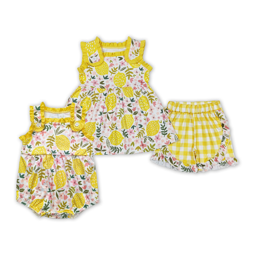 Lemon Flowers Print Sisters Summer Matching Clothes