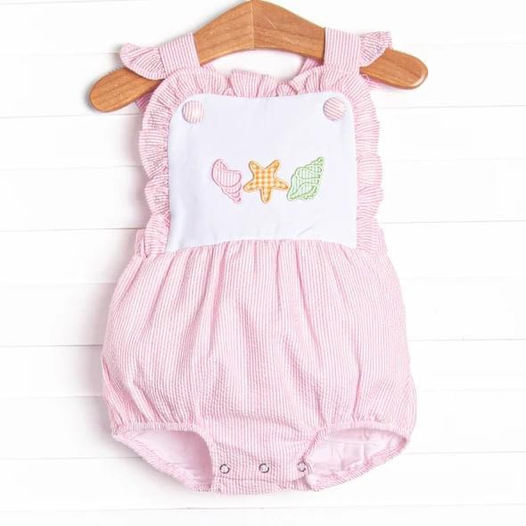 (Custom Design Preorder MOQ 5)  Starfish Print Baby Girls Summer Romper