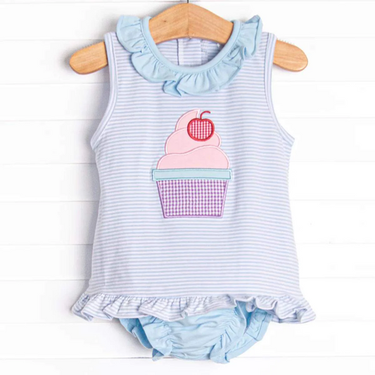 (Custom Design Preorder MOQ 5) Popsicle Pint Baby Girls Summer Bummie Sets