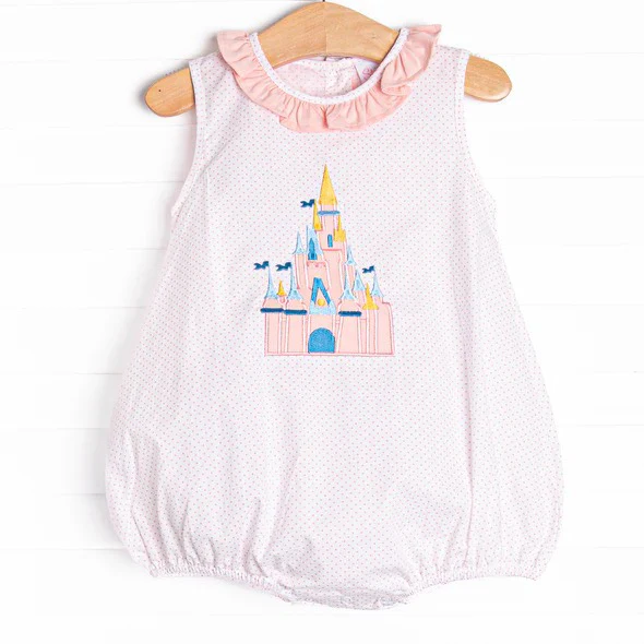 (Custom Design Preorder MOQ 5)  Castle Print Baby Girls Summer Romper