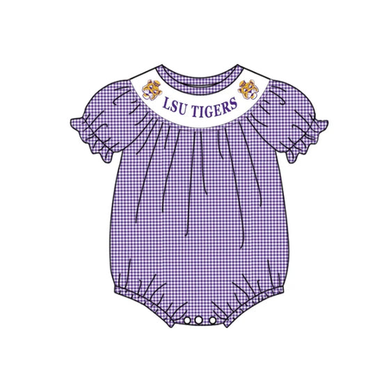 (Custom Design Preorder MOQ 5) Team's LSU TIGERS Print Baby Girls Summer Romper