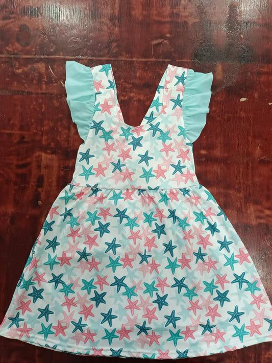 (Custom Design Preorder MOQ 5) Starfish Print Girls Knee Length Summer Dress