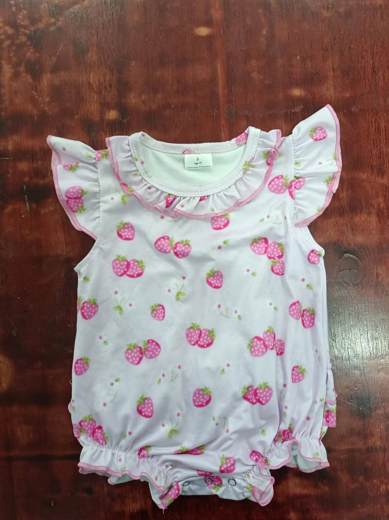 (Custom Design Preorder MOQ 5) Strawberry Flowers Print Baby Girls Summer Romper