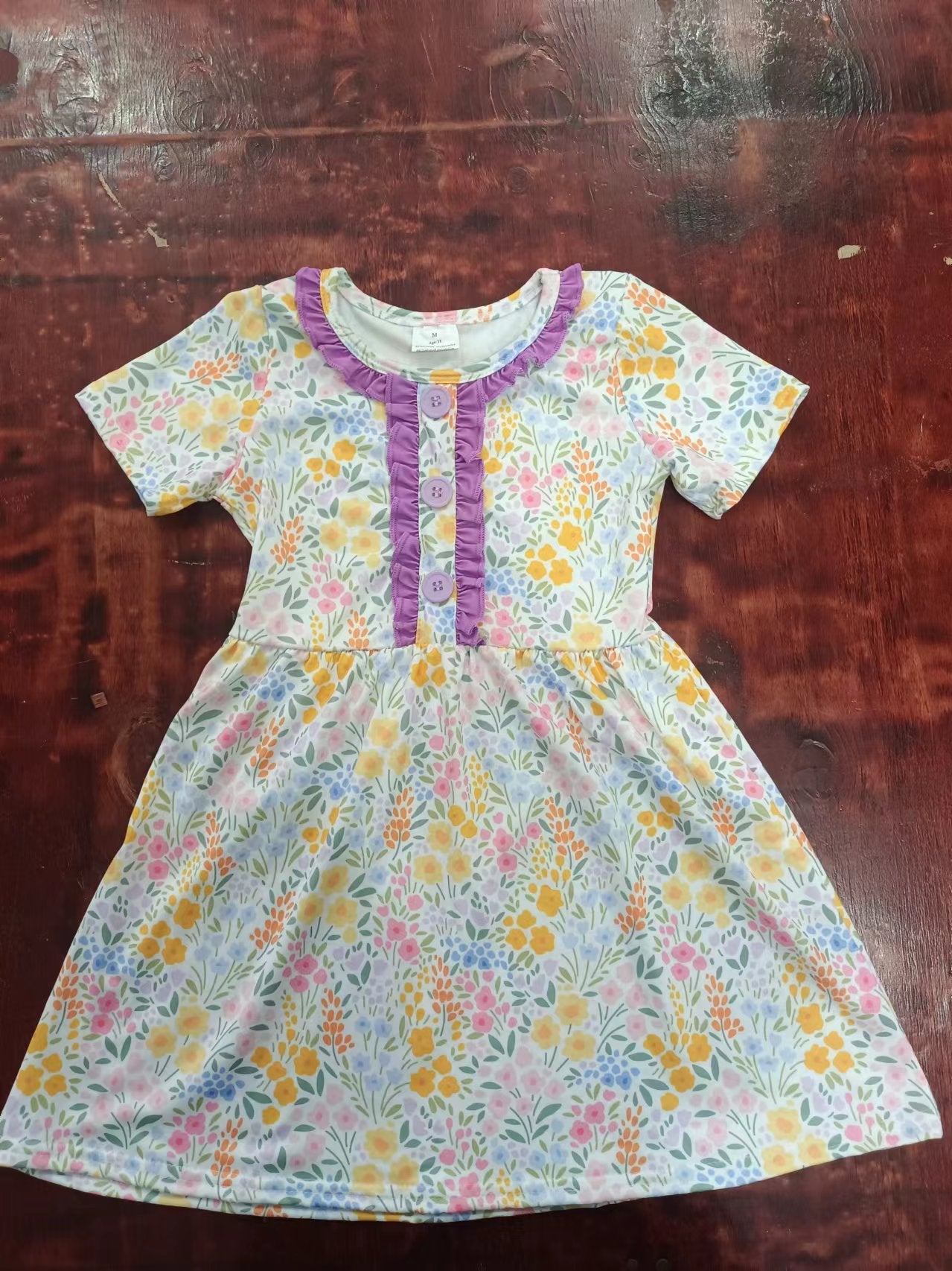 (Custom Design Preorder MOQ 5) Flowers Print Girls Knee Length Summer Dress