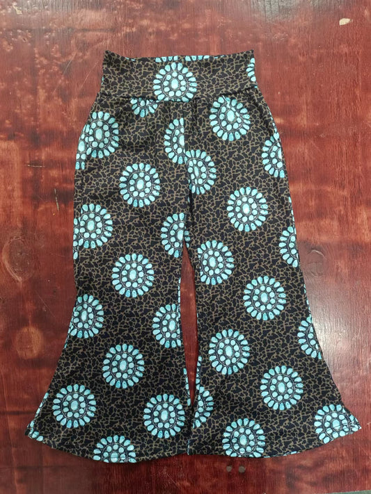 (Custom Design Preorder MOQ 5) Turquoise Print Girls Bell Bottom Pants