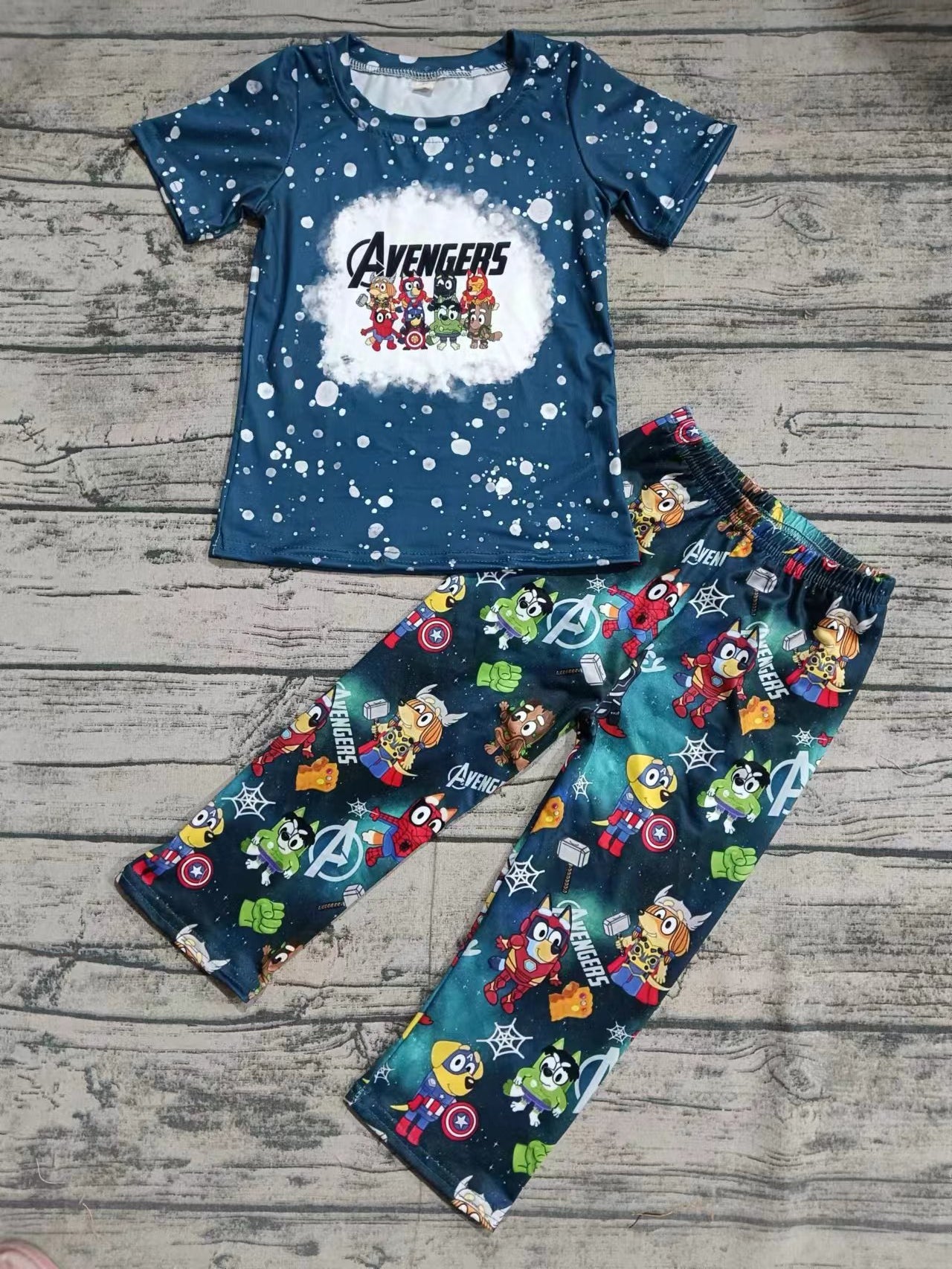 (Custom Design Preorder MOQ 5) Cartoon Dog Hero Print Boys Clothes Set